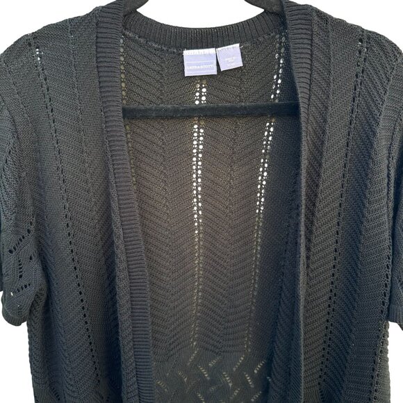 Laura Scott Vintage Womens Open Front Black Open Knit Boho Cardigan Sweater XL - Picture 3 of 9